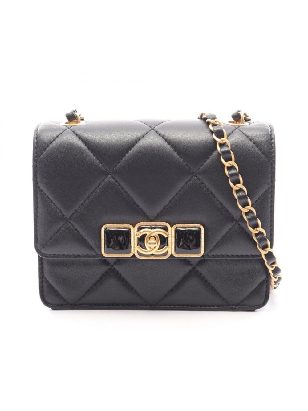Chanel Shoulder Bag Quilted Mini Black Lambskin Chain